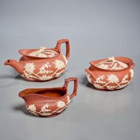 Wedgwood Rosso Antico Jasperware prunus tea set