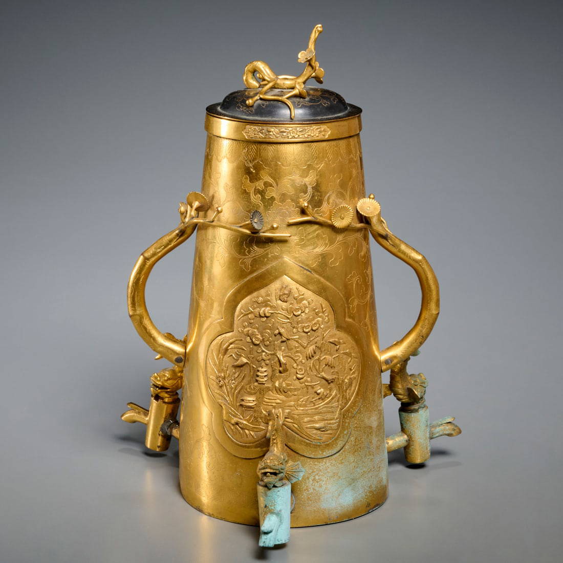 Rare Chinese gilt bronze chocolate pot
