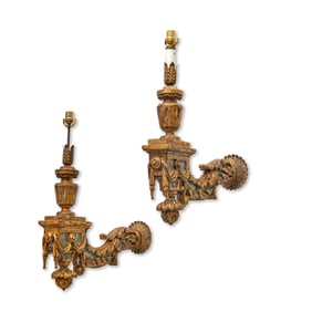 Pair large Italian Baroque style giltwood sconces