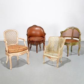 (5) Louis XV style caned fauteuils and bergeres