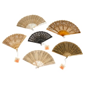(6) Edwardian spangled hand fans, ex Christie's
