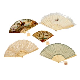 (5) Edwardian hand fans, incl. ex Christie's