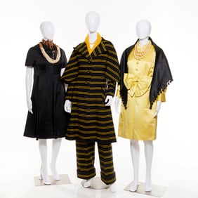 Ronald Amey wool coat, coordinating dresses