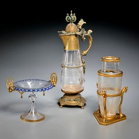 Antique European metal mounted glass tablewares