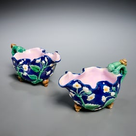 (2) Minton majolica naturalistic creamers