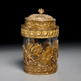 Art Nouveau ormolu mounted glass jar