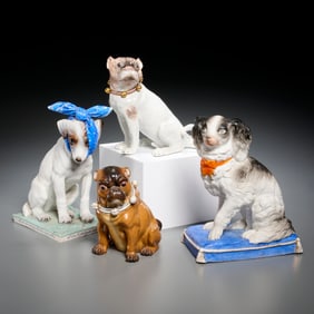 (4) Continental porcelain dog figures & jars