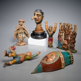 (6) Continental polychrome painted wood carvings