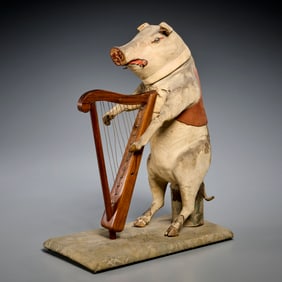 Antique French pig and harp musical automaton
