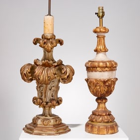 (2) Large Italian painted giltwood table lamps