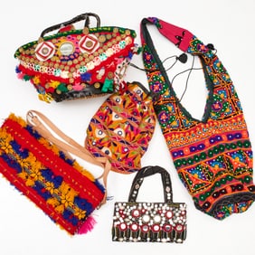 Group of textile handbags
