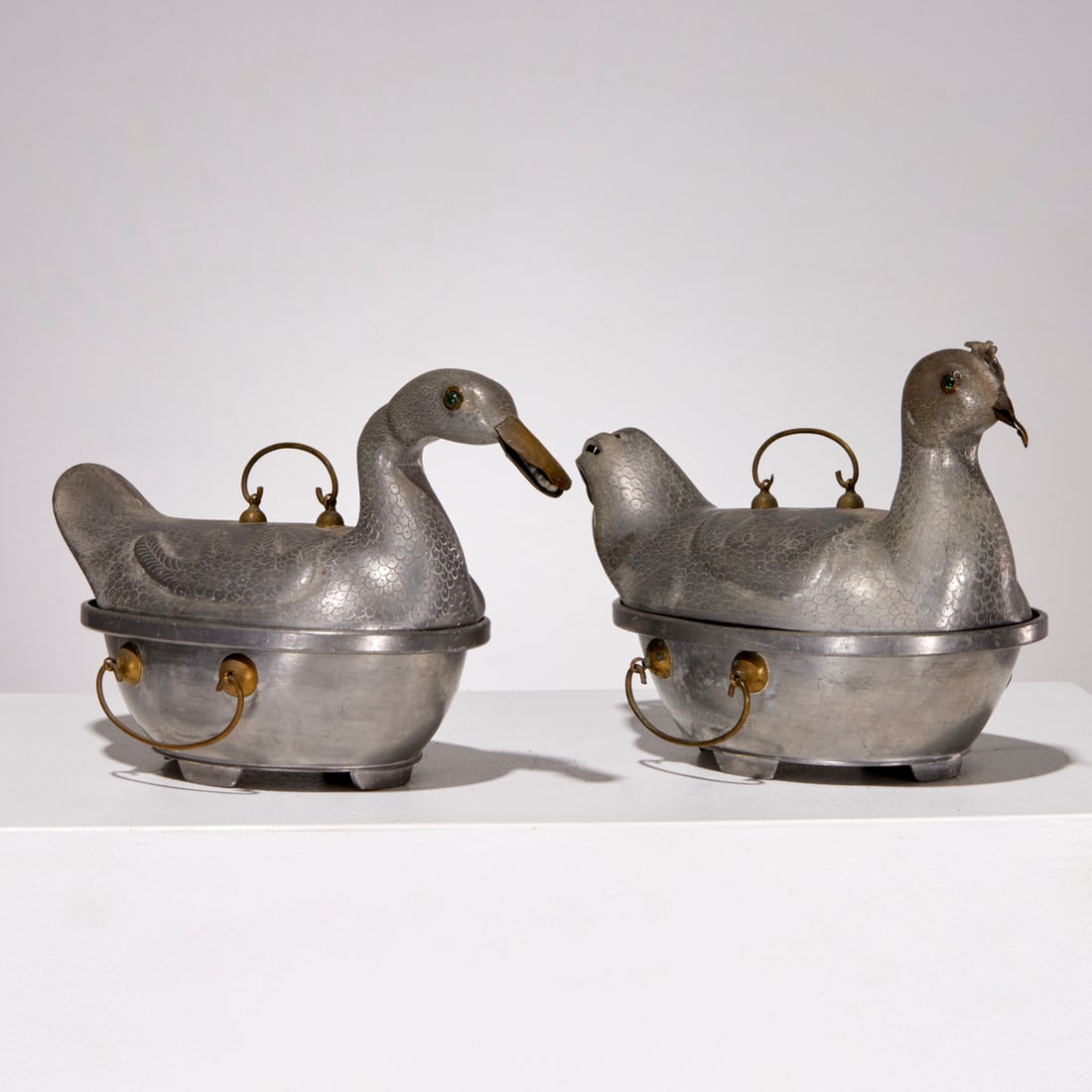 (2) Chinese pewter warming dishes (1 of 9)