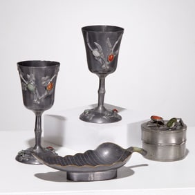 Chinese pewter, jade and hardstone tablewares
