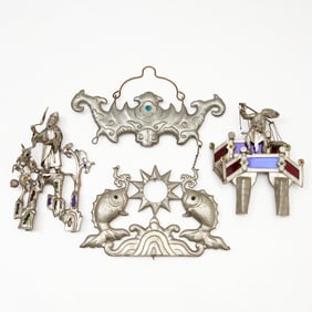 (4) Chinese pewter and glass ornaments
