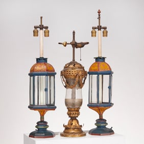 (3) Italian tole peinte lantern table lamps