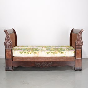 French Provincial oak and burlwood lit d'alcove
