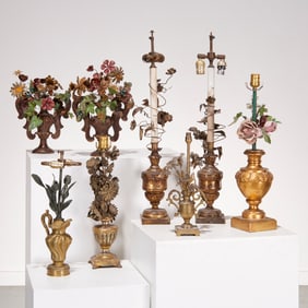 (8) Continental Portapalma urns and lamps