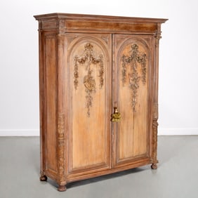 Antique Louis XVI style limed wood armoire