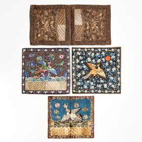 (4) Antique Chinese civil rank badges, Exhibited