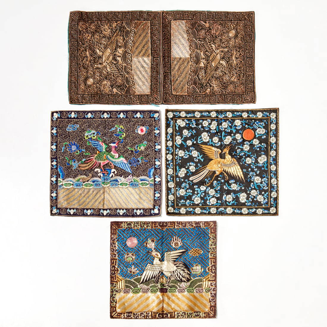 (4) Antique Chinese civil rank badges, Exhibited