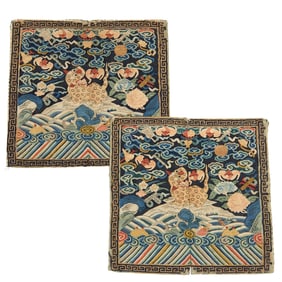 (2) Chinese Kesi military rank badges, Exhibited