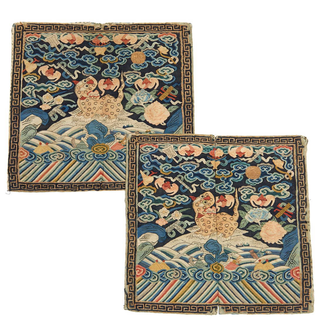 (2) Chinese Kesi military rank badges, Exhibited