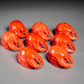Set (8) Czech ceramic lobster butter dishes