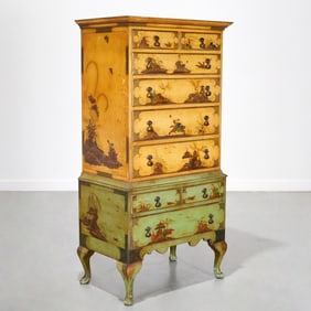 Georgian style Chinoiserie lacquer high boy
