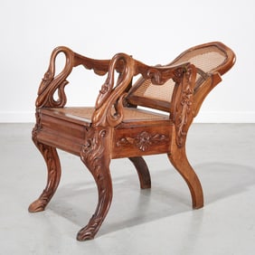 Rare Anglo-Indian carved padouk reclining armchair