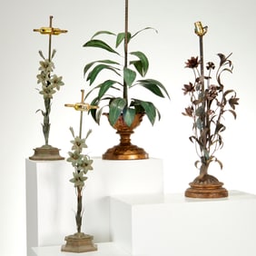 (4) Continental tole peinte Botanical lamps