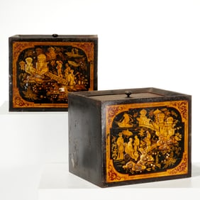 Pair Victorian chinoiserie tole tea canisters