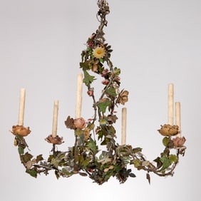 Large Italian tole peinte floral chandelier