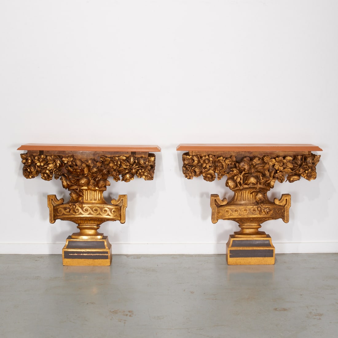 Pair Continental Rococo style giltwood consoles (1 of 6)