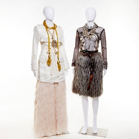 (2) Feathered skirt ensembles