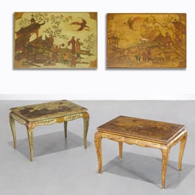 Near pair Venetian style side tables, ex-Waldorf