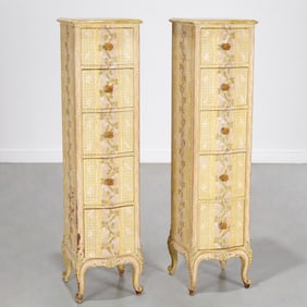Louis XV style paint decorated lingerie chests