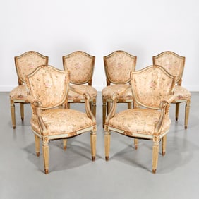(6) Italian Neoclassic style painted dining chairs