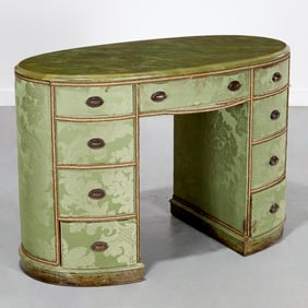 George III style silk wrapped pedestal desk