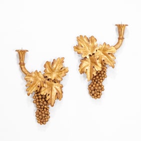 Pair Italian giltwood wall-mount candle prickets
