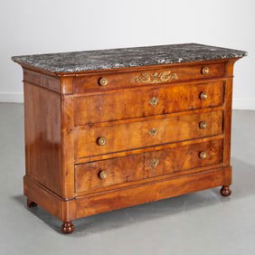 Louis Philippe marble top walnut commode