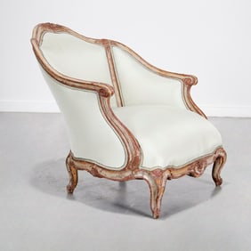 Antique Louis XV style painted oversized bergere