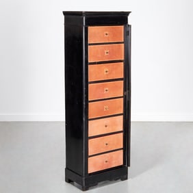 Napoleon III lacquer, leather cartonnier chest