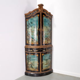 Italian Rococo paint decorated corner cabinet