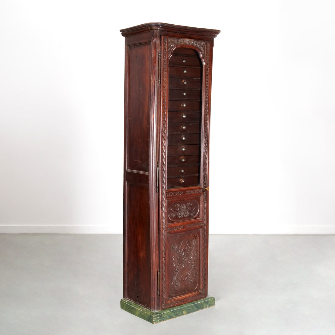 French Provincial walnut collector's cabinet (1 of 7)