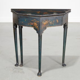 Antique Queen Anne style blue japanned game table