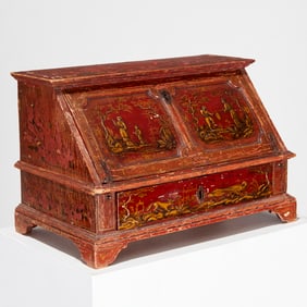Continental scarlet japanned secretaire