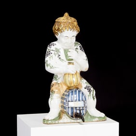 French faience figural wine cistern, ex Christie's