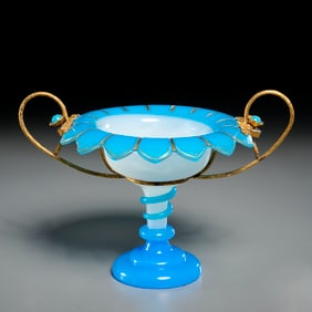 Palais Royal gilt metal, opaline glass compote