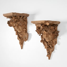 Pair Belle Epoque terracotta wall brackets