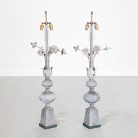 Pair French zinc architectural finial floor lamps